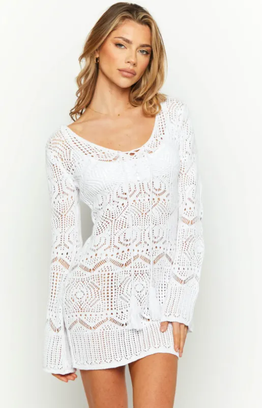 Pippa White Knit Mini Dress sold by Beginning Boutique