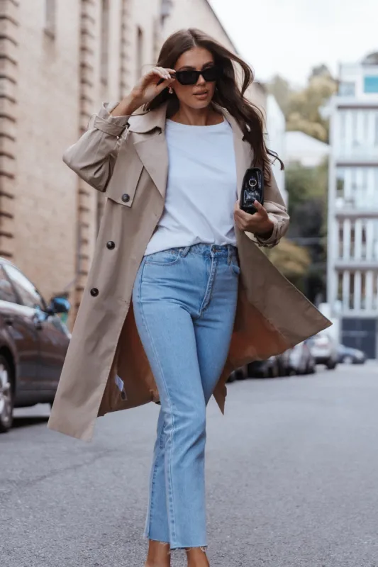Trina Button Front Trench Coat - Beige sold by Petal & Pup