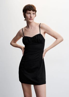 Vestido corto escote fruncido -  Mujer | Mango España sold by Mango