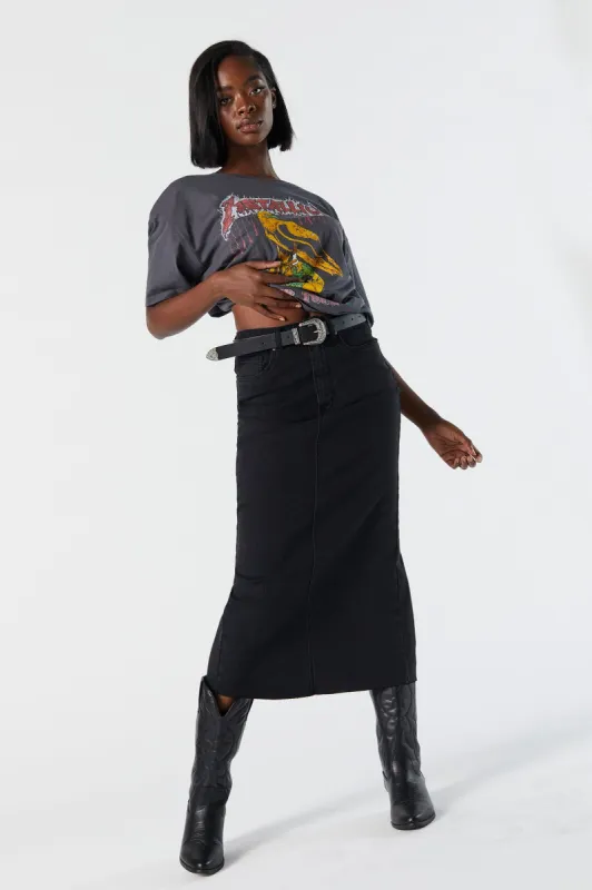 Black Wash Denim Midi Skirt sold by Urban Planet