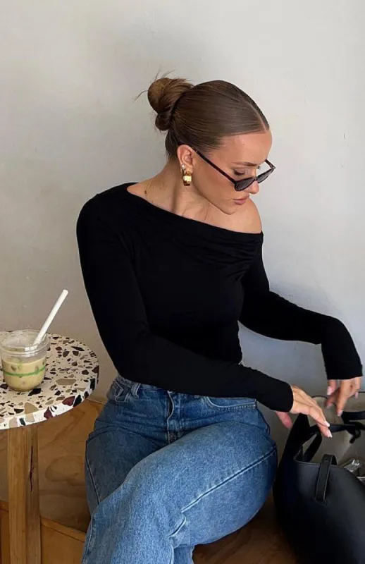 Best Of Luck Long Sleeve Top Black sold by White Fox Boutique