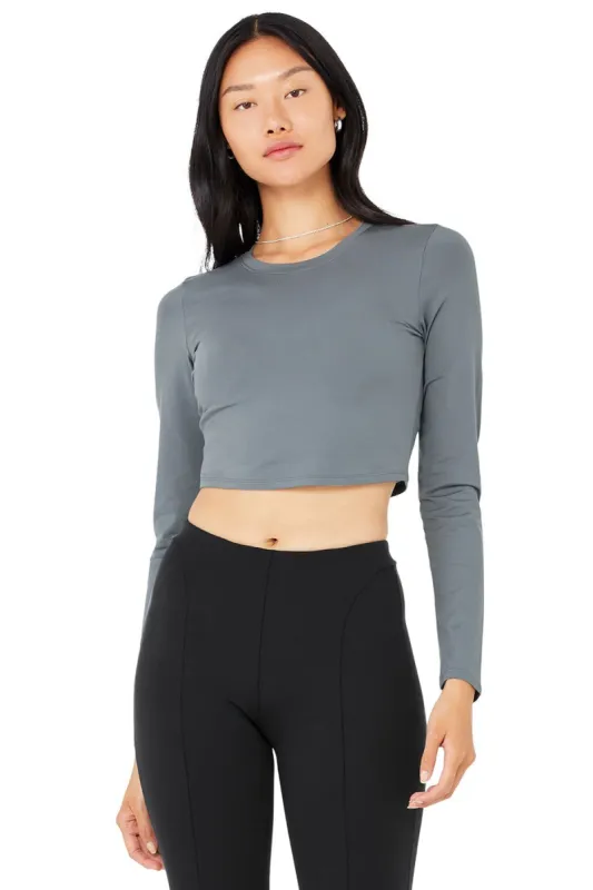 Alosoft Crop Finesse Long Sleeve - Steel Blue sold by Alo Yoga