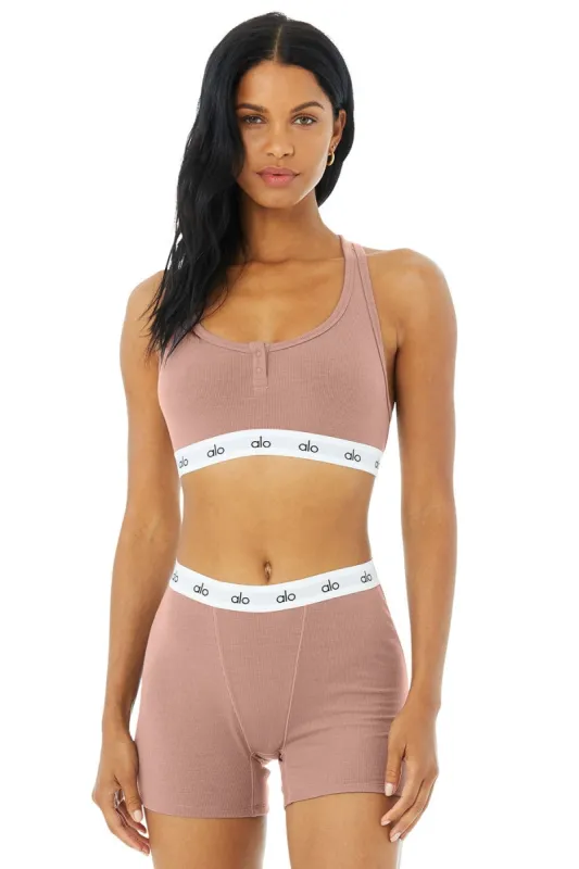 ブラジャー [Alo Yoga] Icon Ribbed Henley Bra Icon Ribbed Henley Bra - Smoky Quartz | Parallel