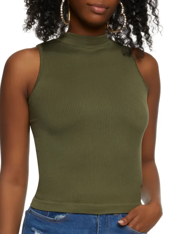 Seamless Ribbed Mock Neck Tank Top sold by Rainbow