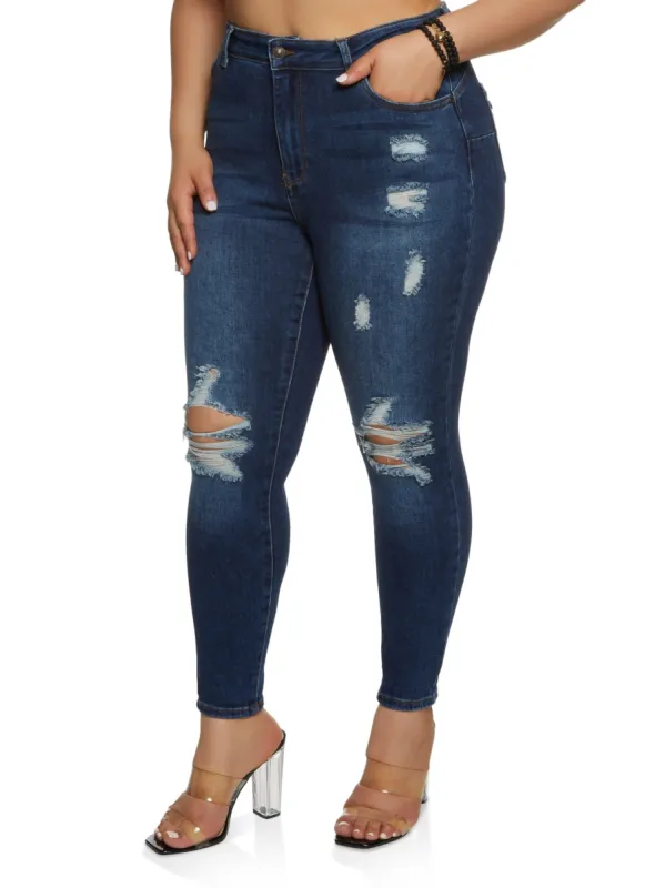 Plus Size WAX Distressed High Waisted Skinny Jeans sold by Rainbow