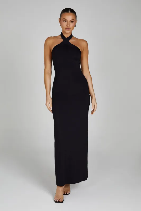 Kimberley Recycled Nylon Halter Maxi Dress - Black sold by Meshki