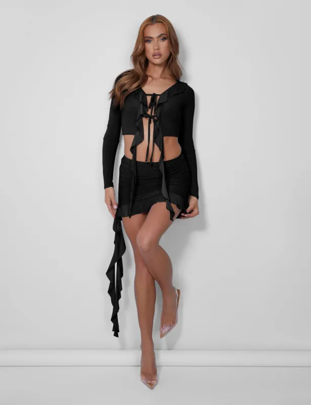 Frill Detail Ruched Mini Skirt Black sold by Public Desire