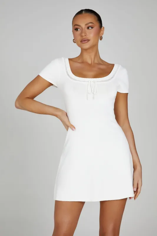 Georgia Pointelle Knit Mini Dress - White sold by Meshki