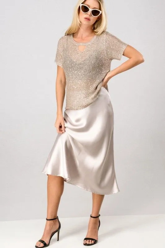 Satin Solid Midi Skirt sold by U-NI-TY
