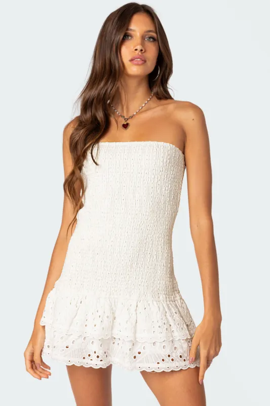 Livia Lacey Cotton Scrunch Mini Dress sold by Edikted