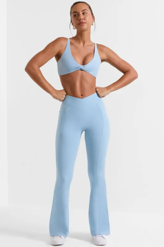Match - Petite Cross Waistband Flare Pocket Leggings in  Ice Blue sold by Bo + Tee