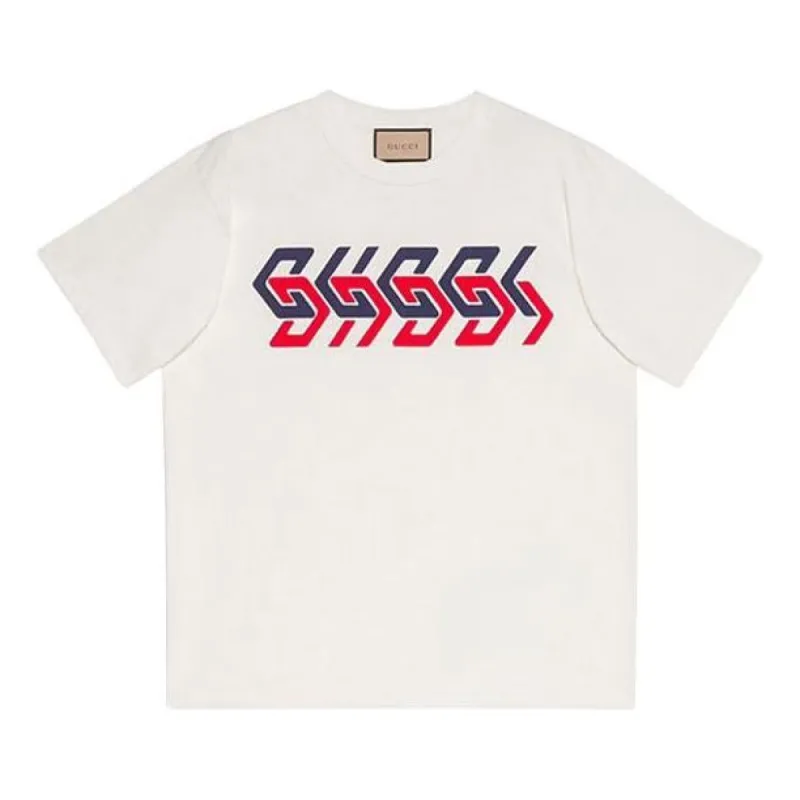 GUCCI Cotton jersey T-shirt with Gucci mirror print 'Ivory