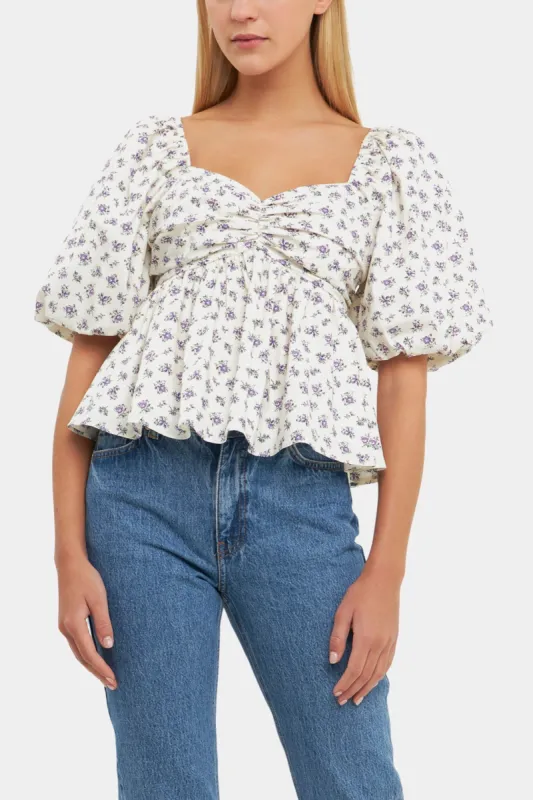 Floral Puff Sleeve Top sold by Lord & Taylor