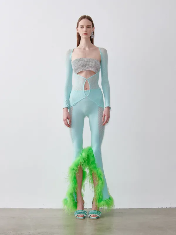 Feathered Tulia Trousers Soft Turquoise sold by Poster Girl