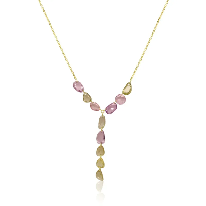 Yellow Gold Multi Colored Sapphire Lariat Necklace sold by Meira T