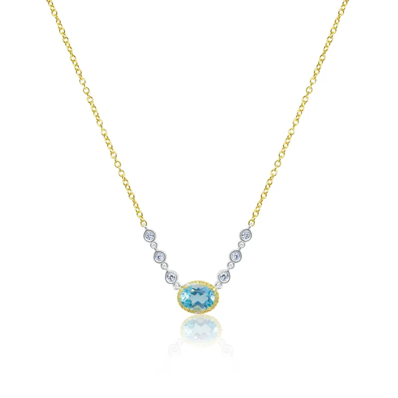 Yellow Gold Blue Topaz Diamond Necklace sold by Meira T