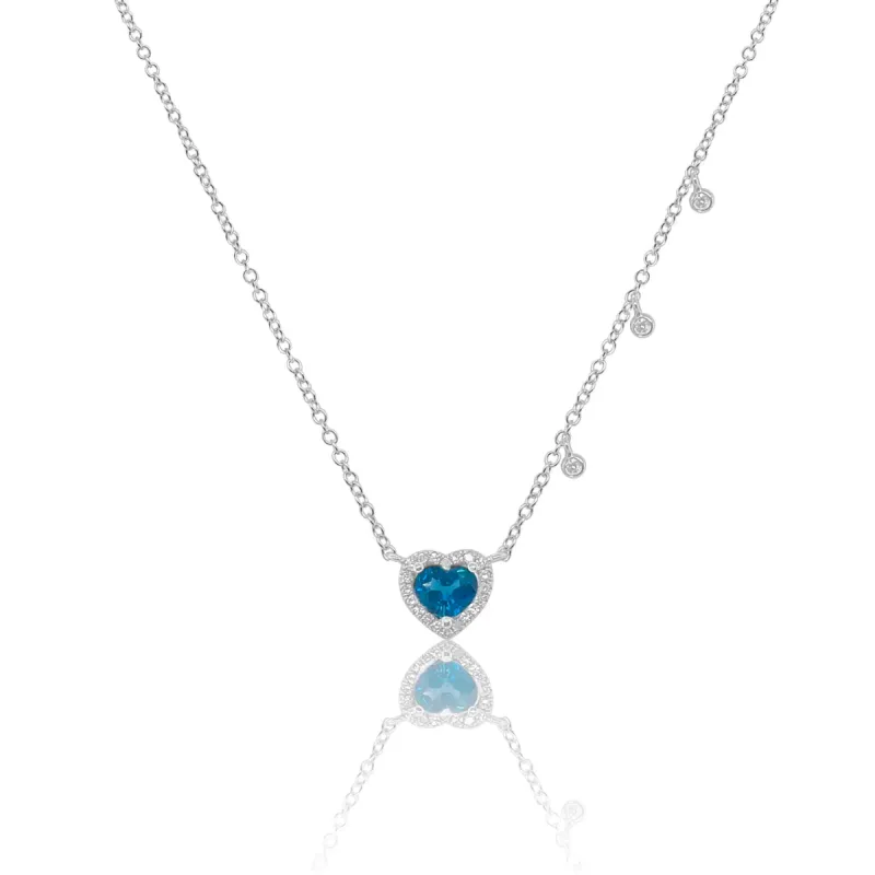 White Gold Blue Sapphire and Diamond Heart Necklace sold by Meira T