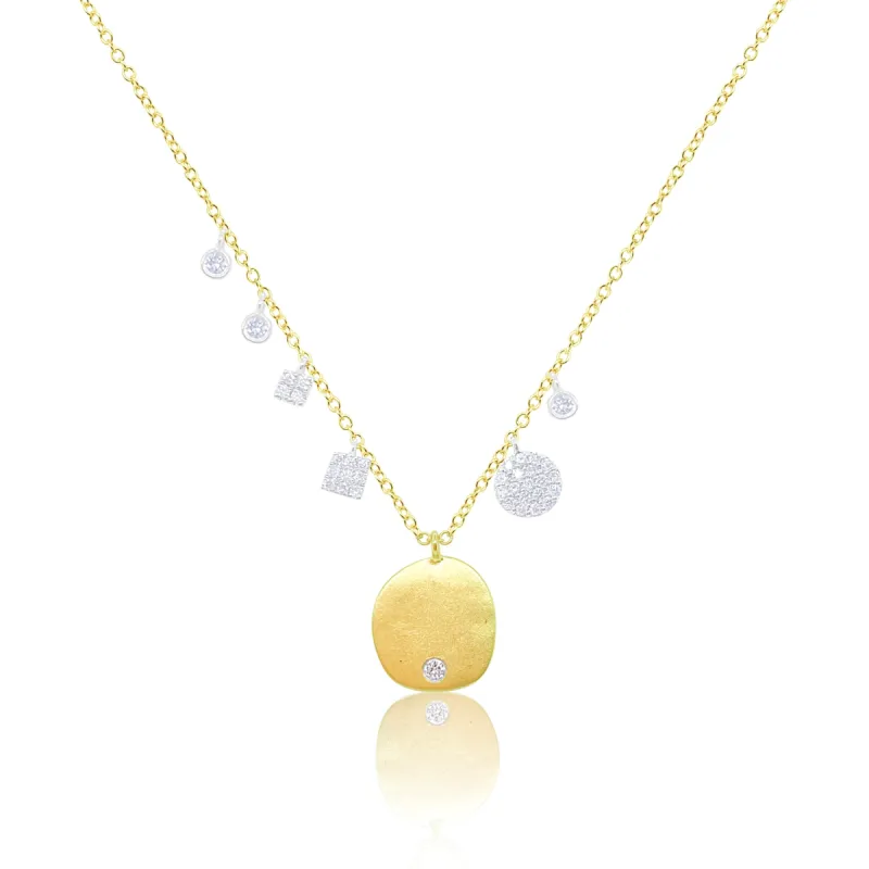 Yellow Gold Textured Diamond Disc Necklace sold by Meira T