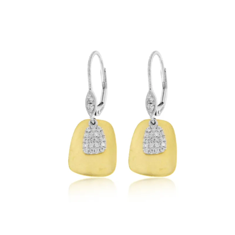 Yellow Gold Square Plate and Diamond Earrings sold by Meira T
