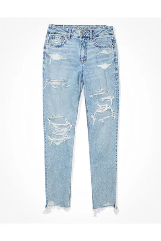 AE Strigid Ripped Mom Jean Women's Light Super Bleach 20 Regular sold by American Eagle