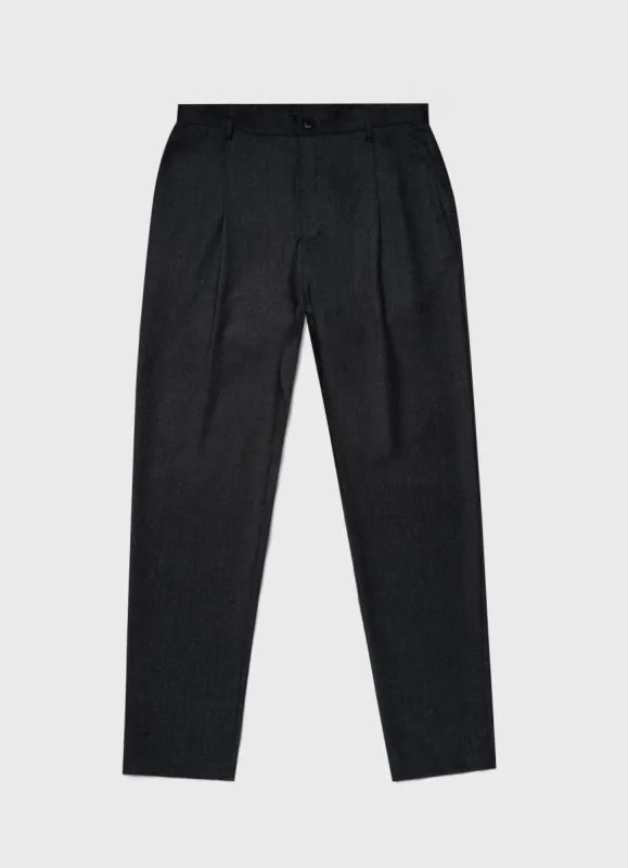 Men's Pleated Wool Flannel Trouser in Charcoal Melange sold by Sunspel