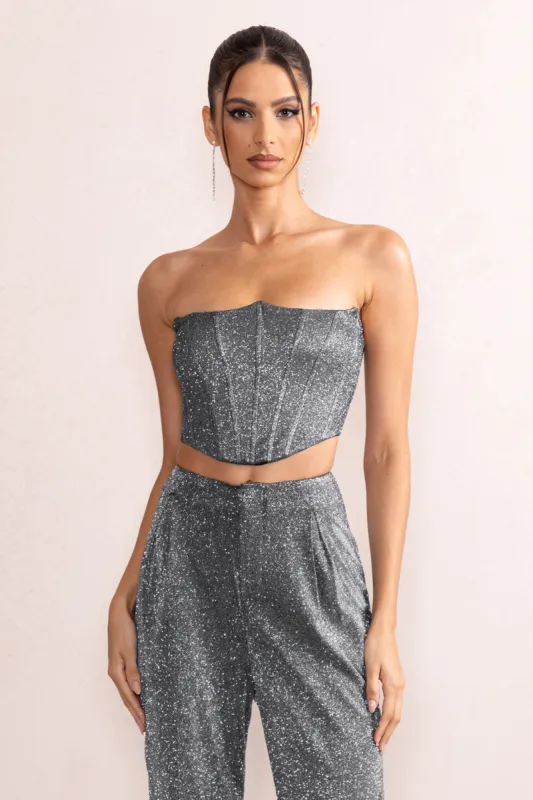 Jasmine | Silver Structured Corset Crop Top sold by Club L London