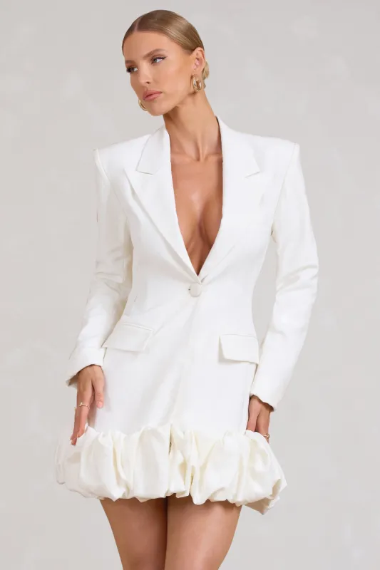 Cloud Catching | White Tailored Blazer Mini Dress With Ruffled Hem sold by Club L London