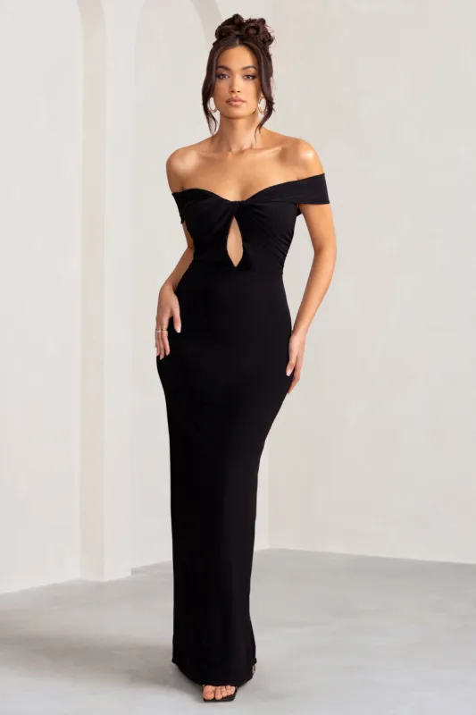 Arella | Black One Shoulder Twist Front Maxi Dress sold by Club L London