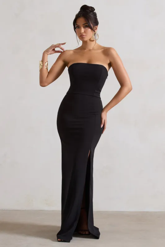 Belle of The Ball | Black Bandeau Maxi Dress With Split Hem sold by Club L London