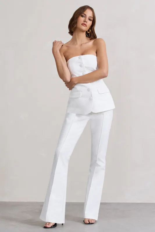 Kehlani | White High Waist Flared Tailored Trousers sold by Club L London