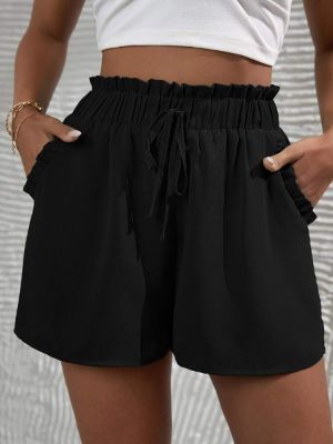 SHEIN Frenchy Paper Bag Waist Knotted Front Frill Shorts sold by SHEIN