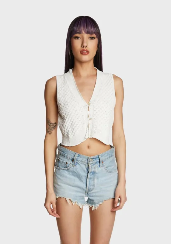 Good Flaws Crochet Vest - White sold by Dolls Kill