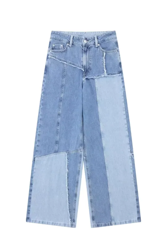 'Josie' High-Waist Patchwork Denim Jeans sold by Goodnight Macaroon