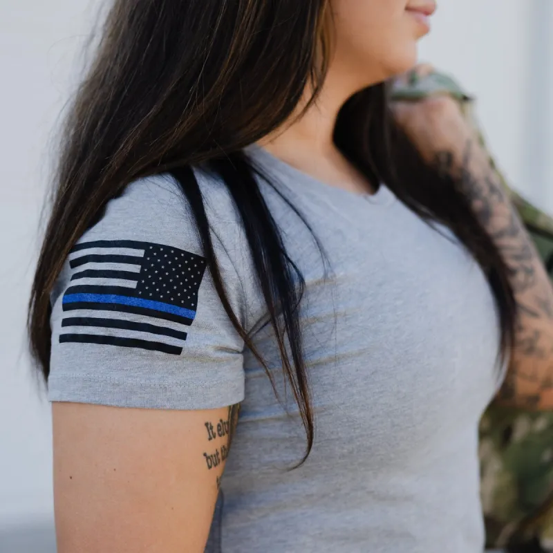 Women's Blue Line Flag T-Shirt - Dark Heather Gray sold by Grunt Style