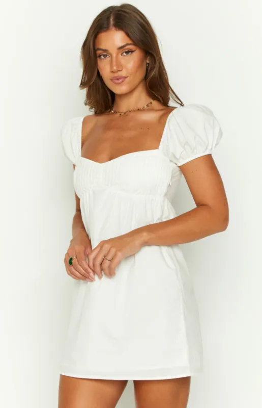Joey White Puff Sleeve Mini Dress sold by Beginning Boutique