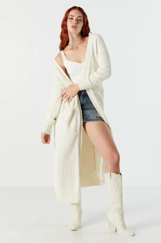 Knit Open Front Longline Cardigan sold by Urban Planet