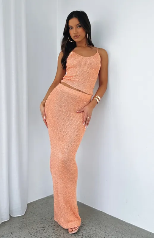 Star Shining Sequin Knit Maxi Skirt Peach sold by White Fox Boutique
