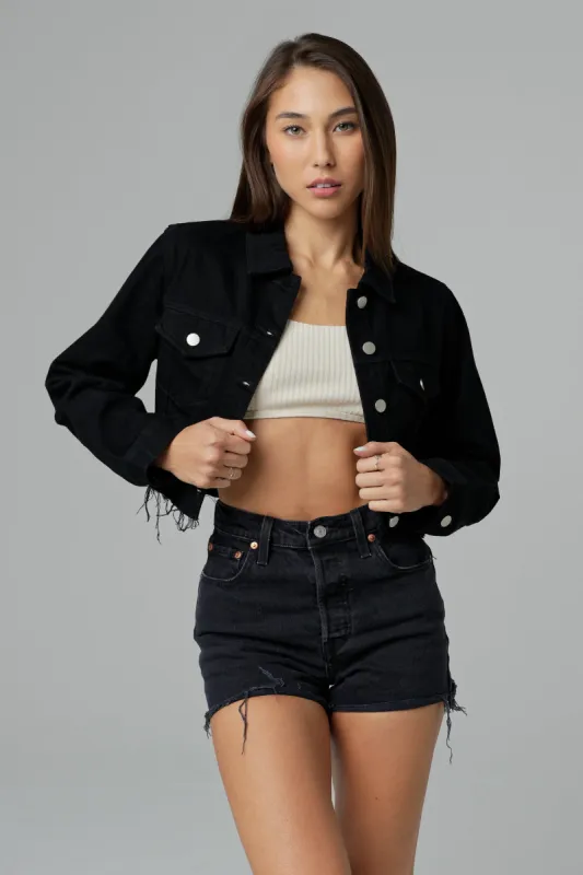 WOMEN'S CROPPED DENIM JACKET - BLACK sold by Inaka power