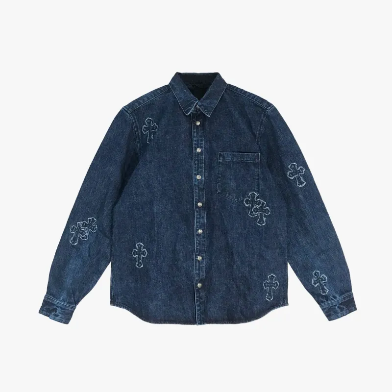 CHROME HEARTS Denim Cross Patch Shirt sold by Shengli Road Market
