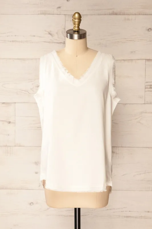 Helsinki Ivory | V-Neck Tank Top w/ Frayed Hem sold by Boutique 1861
