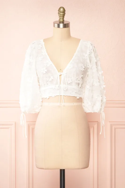 Neske | Cropped Top w/ Floral Embroidery sold by Boutique 1861
