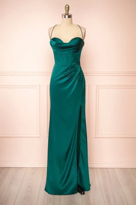 Kesha Green | Corset Cowl Neck Maxi Dress sold by Boutique 1861