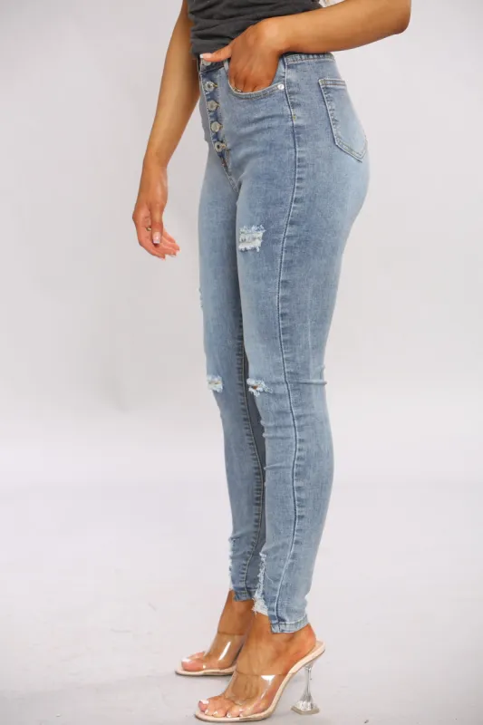 BUTTONS DENIM RIPPED POCKET JEANS sold by Denimwise