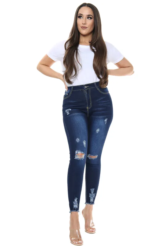 Blue High waisted Ripped Jeans sold by Denimwise