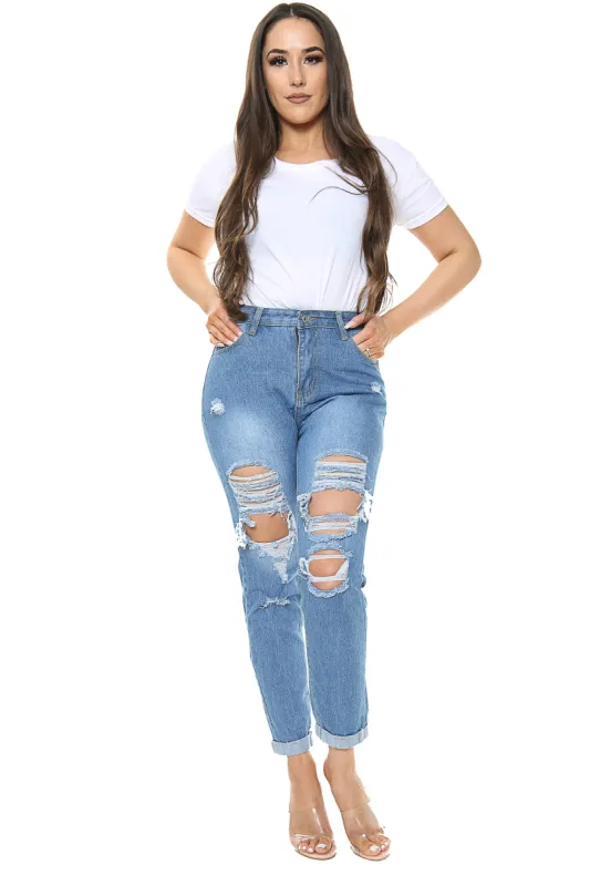 Blue Ripped Boyfriend Jeans sold by Denimwise