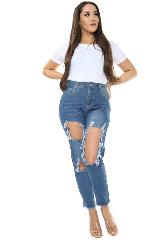 Blue Boyfriend Ripped Jeans sold by Denimwise