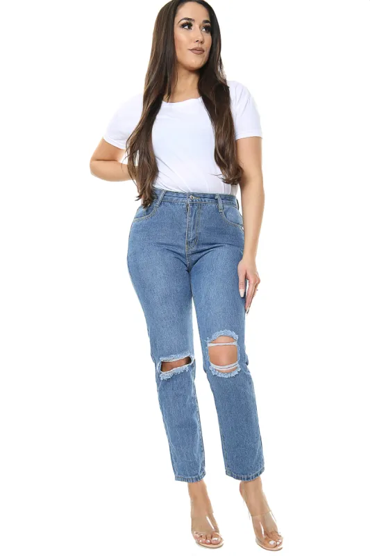 Blue Boyfriend knee cut jeans sold by Denimwise