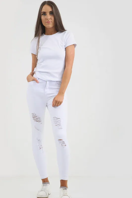 White Ladies High waisted ripped Jeans sold by Denimwise