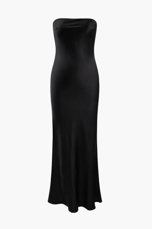 Tie Back Satin Strapless Midi Dress sold by Micas