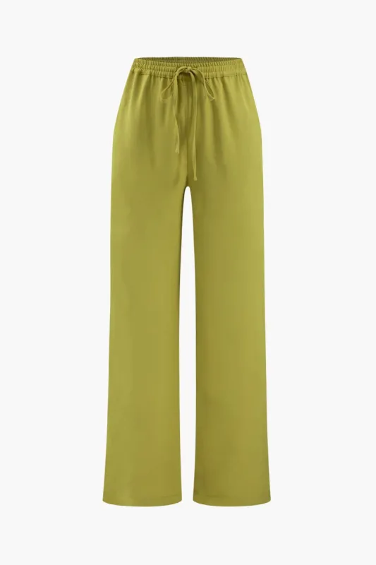 Drawstring Waist Straight Leg Pants sold by Micas